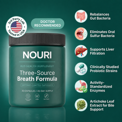 NOURI – Three-Source Breath Formula (Gut · Mouth · Liver)