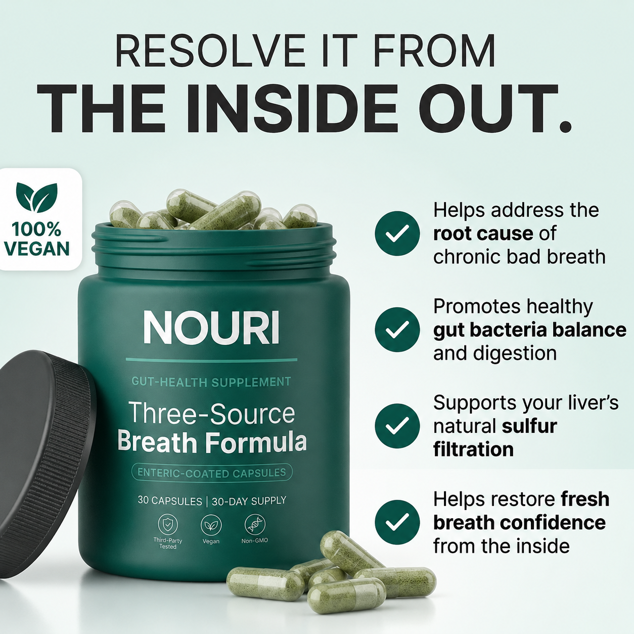 NOURI – Three-Source Breath Formula (Gut · Mouth · Liver)